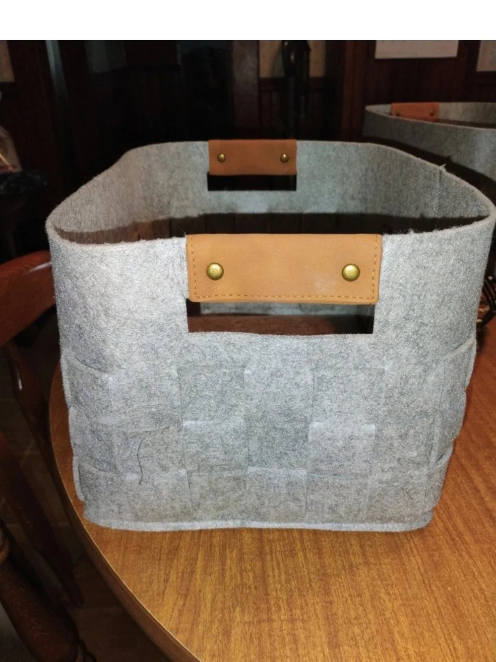 Home Accents Grey Felt Storage Baskets with Brown Handles - Set of 2   Nib